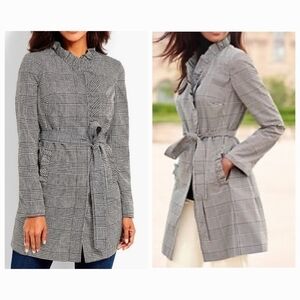 Talbots Petites Glen Houndstooth Plaid Water Resistant Trench/Rain Coat Sz 16P